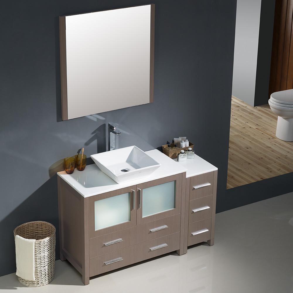 Fresca Torino 48" Gray Oak Modern Bathroom Vanity w/ Side Cabinet & Vessel Sink Vanity Fresca 