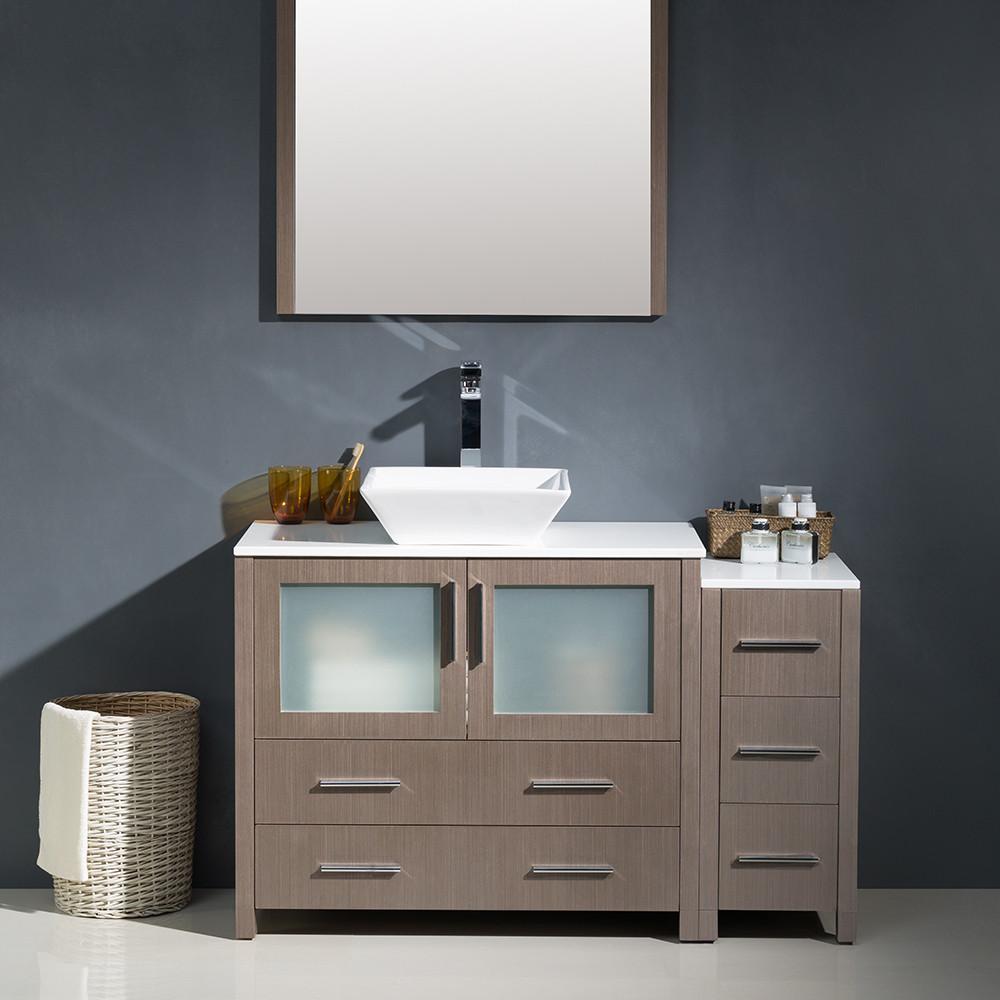 Fresca Torino 48" Gray Oak Modern Bathroom Vanity w/ Side Cabinet & Vessel Sink Vanity Fresca 