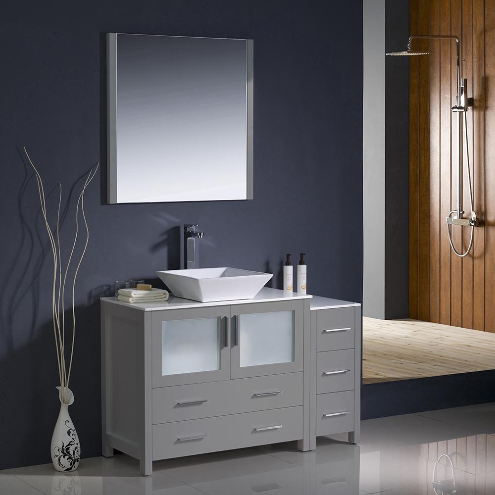 Fresca Torino 48" Gray Modern Bathroom Vanity w/ Side Cabinet & Vessel Sink Vanity Fresca 
