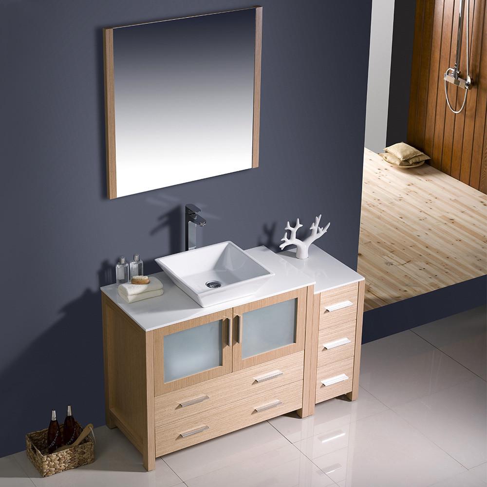 Fresca Torino 48" Light Oak Modern Bathroom Vanity w/ Side Cabinet & Vessel Sink Vanity Fresca 