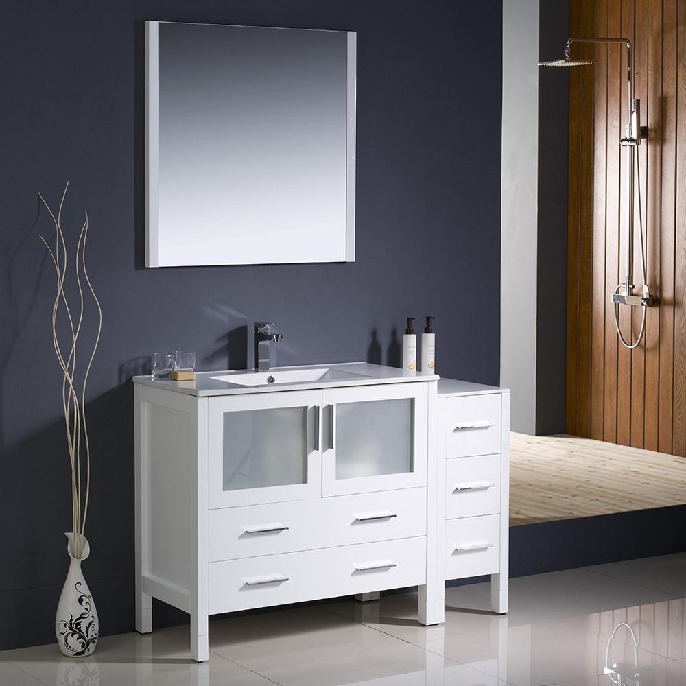 Fresca Torino 48" White Modern Bathroom Vanity w/ Side Cabinet & Integrated Sink Vanity Fresca 