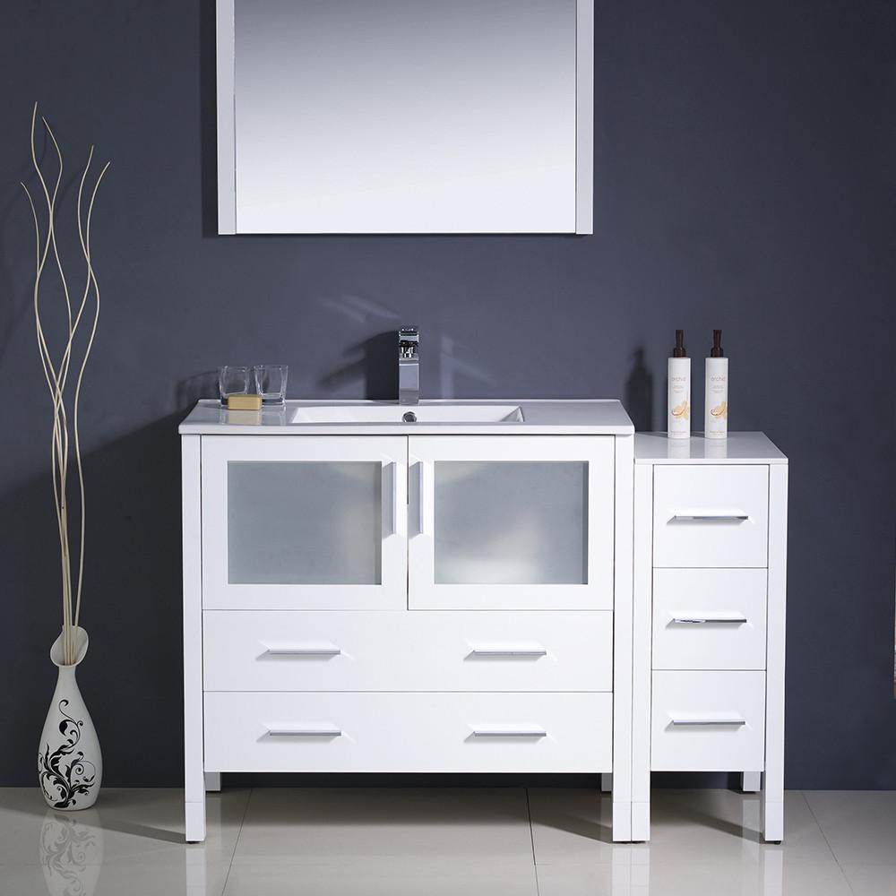 Fresca Torino 48" White Modern Bathroom Vanity w/ Side Cabinet & Integrated Sink Vanity Fresca 