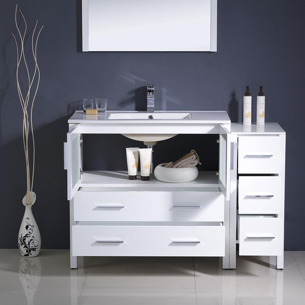 Fresca Torino 48" White Modern Bathroom Vanity w/ Side Cabinet & Integrated Sink Vanity Fresca 