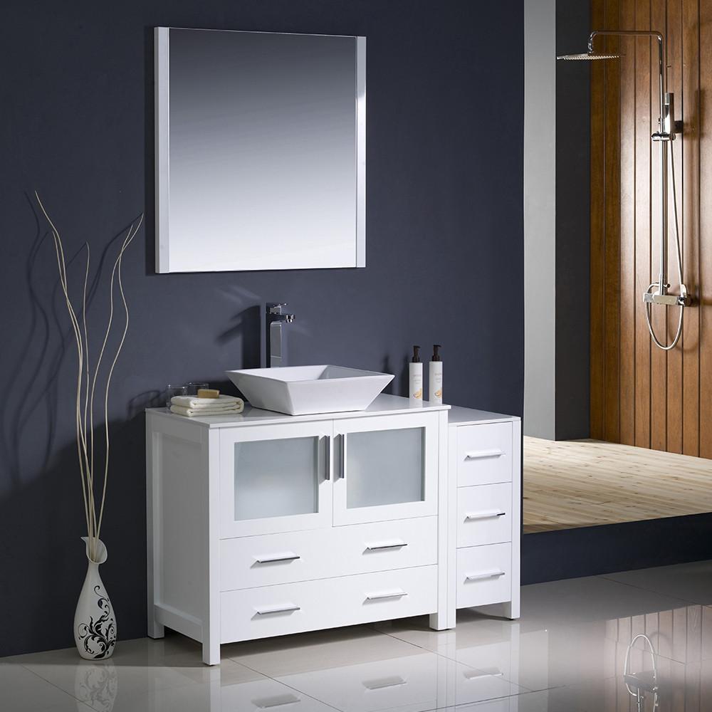 Fresca Torino 48" White Modern Bathroom Vanity w/ Side Cabinet & Vessel Sink Vanity Fresca 