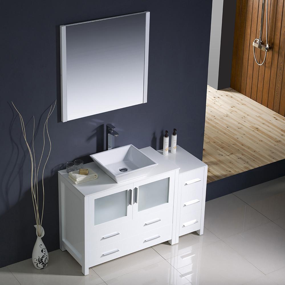 Fresca Torino 48" White Modern Bathroom Vanity w/ Side Cabinet & Vessel Sink Vanity Fresca 