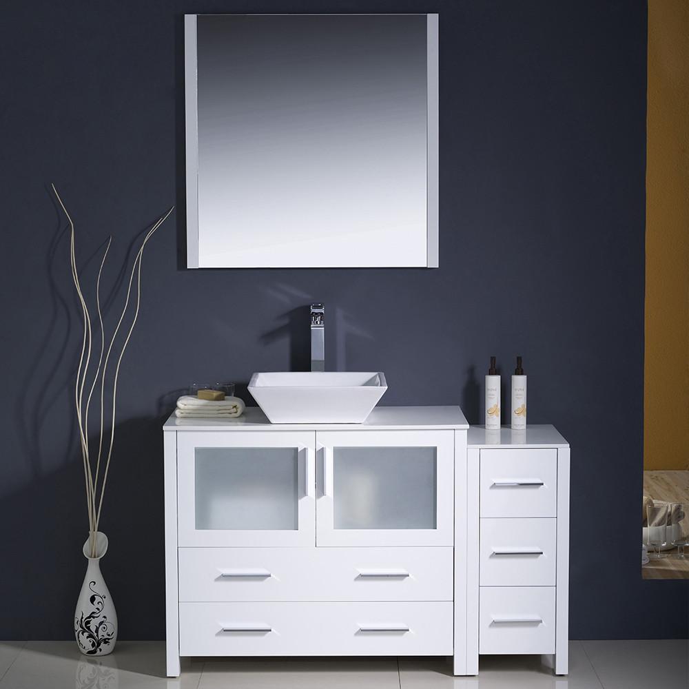 Fresca Torino 48" White Modern Bathroom Vanity w/ Side Cabinet & Vessel Sink Vanity Fresca 