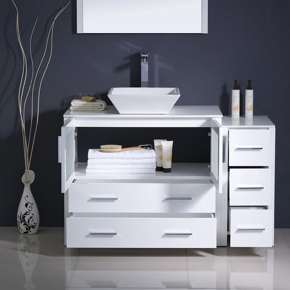 Fresca Torino 48" White Modern Bathroom Vanity w/ Side Cabinet & Vessel Sink Vanity Fresca 