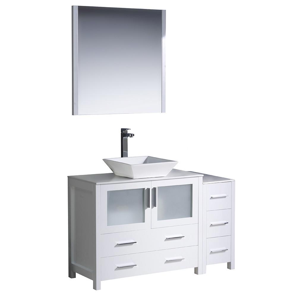 Fresca Torino 48" White Modern Bathroom Vanity w/ Side Cabinet & Vessel Sink Vanity Fresca 