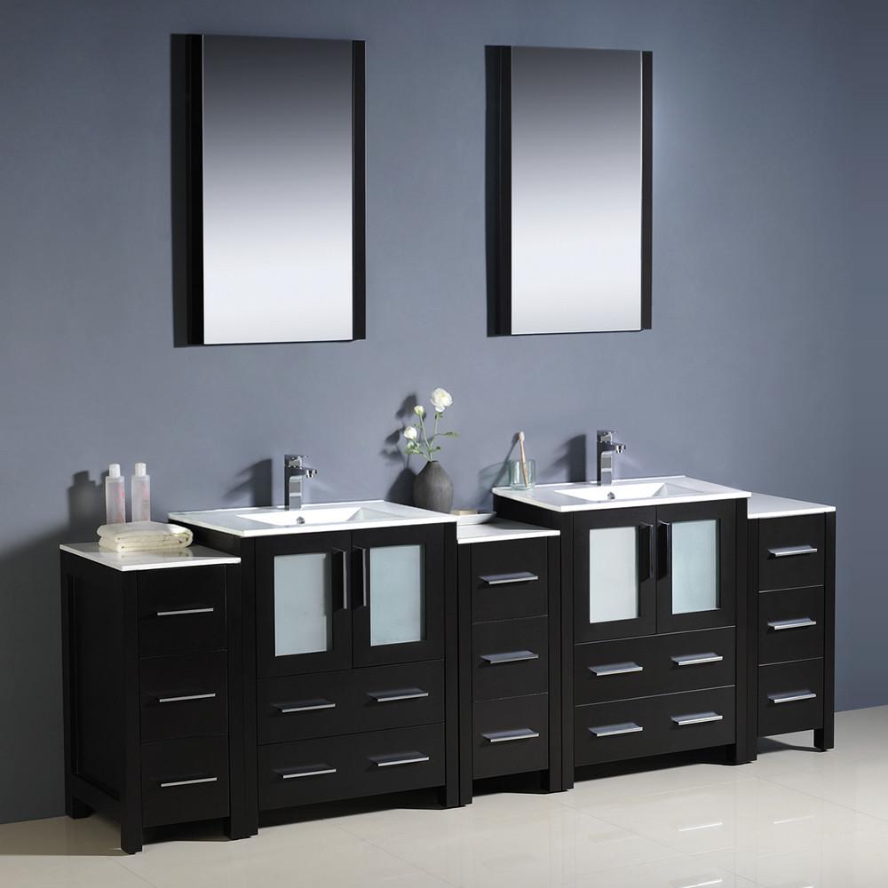 Fresca Torino 84" Espresso Modern Double Sink Vanity w/ 3 Side Cabinets & Integrated Sinks Vanity Fresca 
