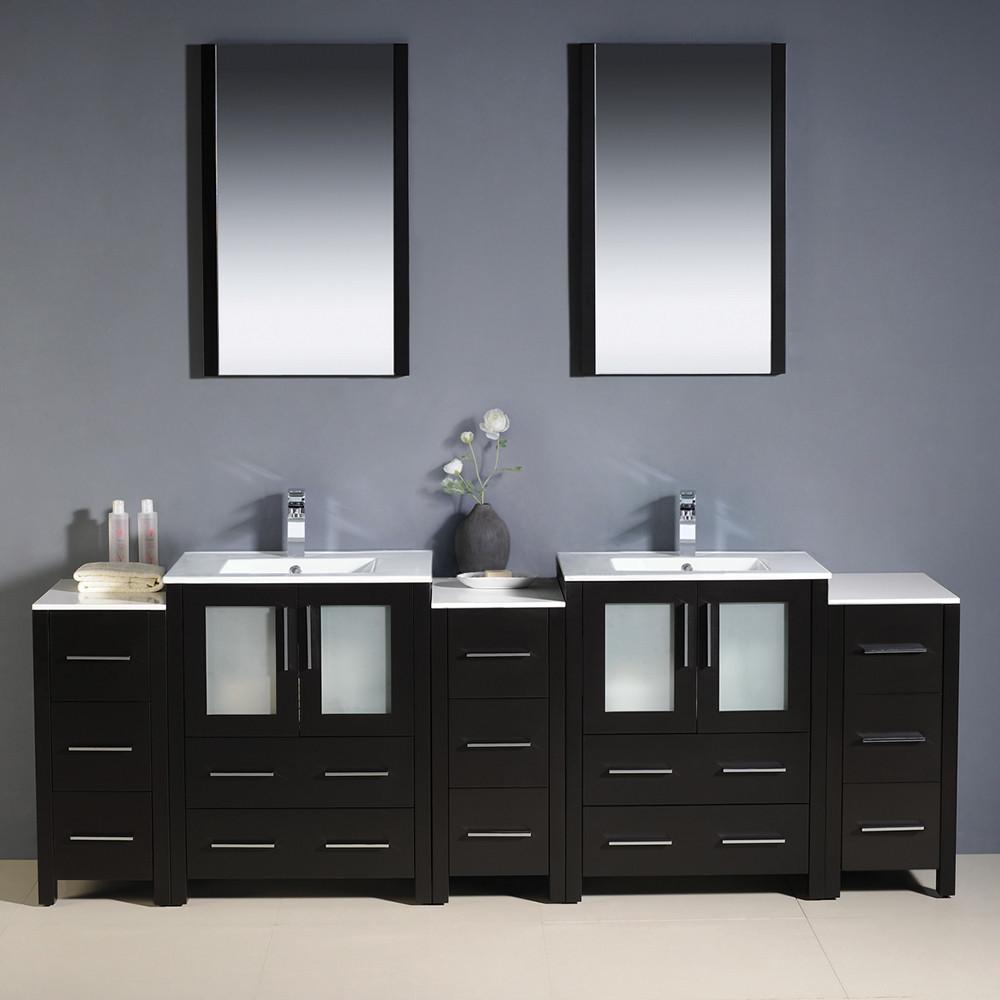 Fresca Torino 84" Espresso Modern Double Sink Vanity w/ 3 Side Cabinets & Integrated Sinks Vanity Fresca 