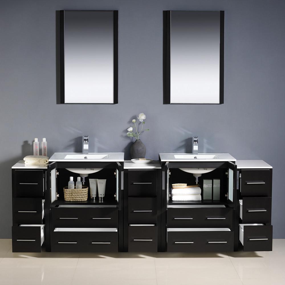 Fresca Torino 84" Espresso Modern Double Sink Vanity w/ 3 Side Cabinets & Integrated Sinks Vanity Fresca 