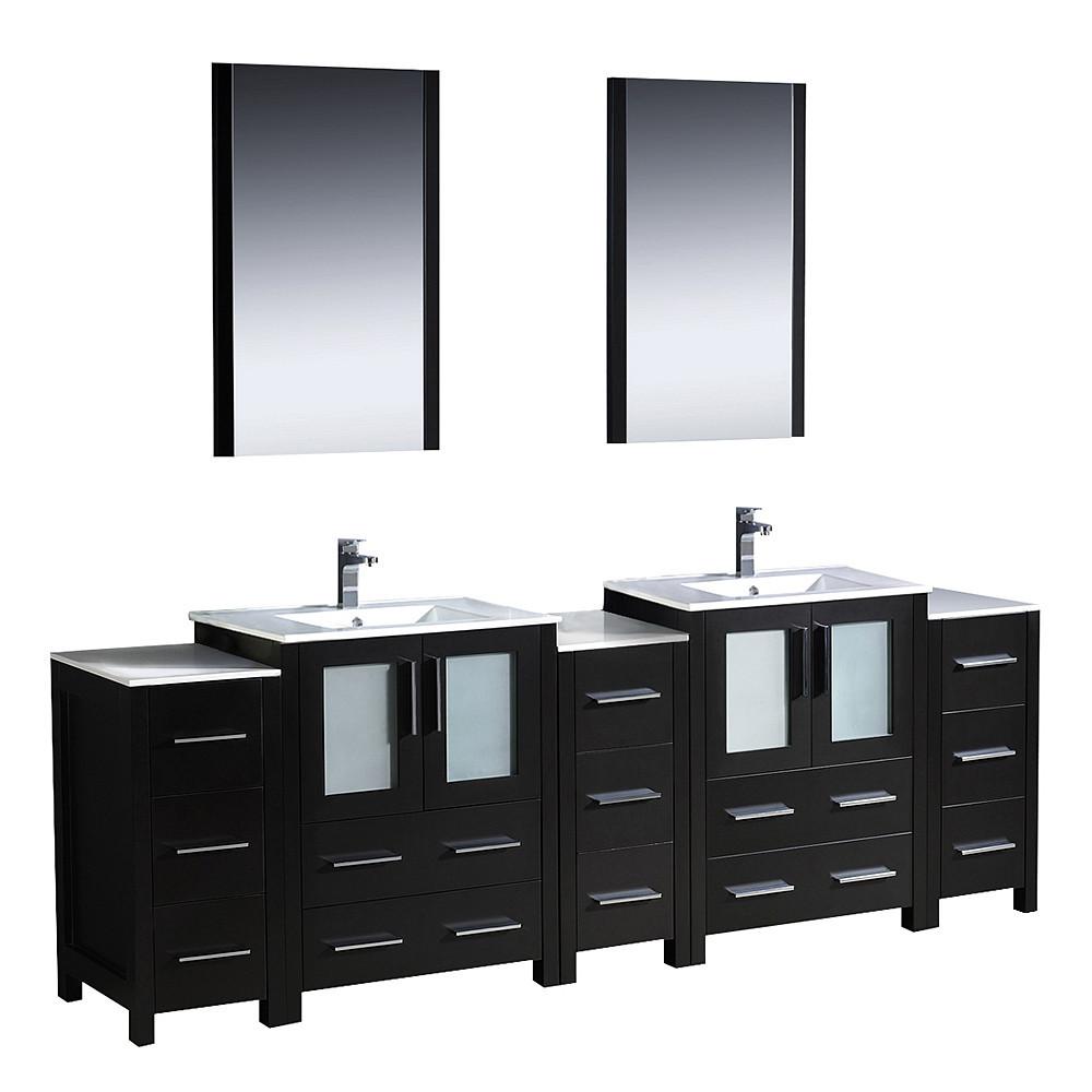 Fresca Torino 84" Espresso Modern Double Sink Vanity w/ 3 Side Cabinets & Integrated Sinks Vanity Fresca 