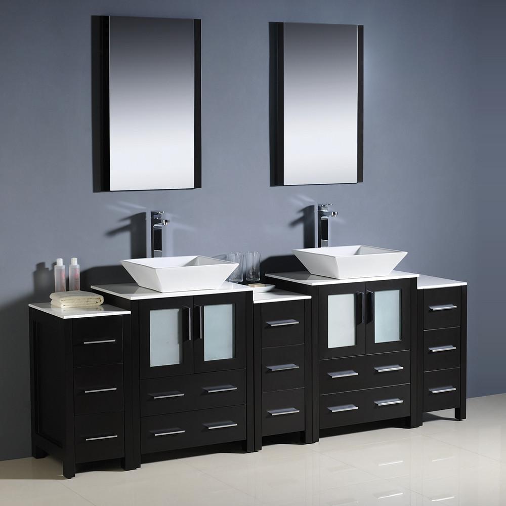 Fresca Torino 84" Espresso Modern Double Sink Vanity w/ 3 Side Cabinets & Vessel Sinks Vanity Fresca 