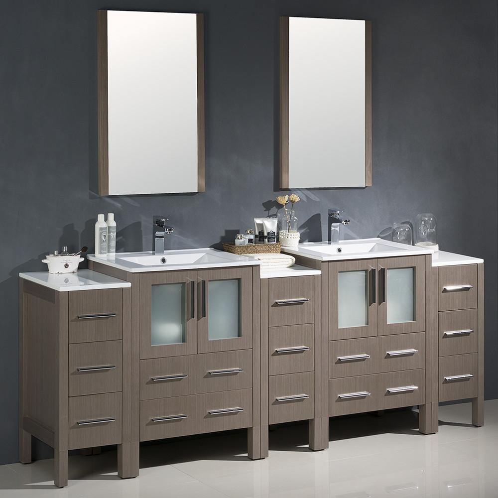 Fresca Torino 84" Gray Oak Modern Double Sink Vanity w/ 3 Side Cabinets & Integrated Sinks Vanity Fresca 