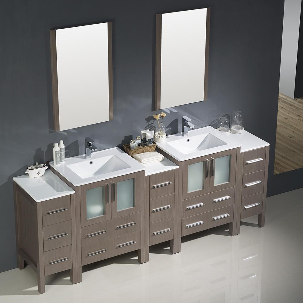 Fresca Torino 84" Gray Oak Modern Double Sink Vanity w/ 3 Side Cabinets & Integrated Sinks Vanity Fresca 