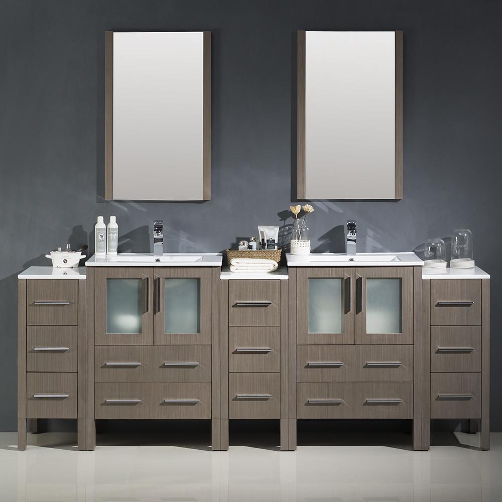 Fresca Torino 84" Gray Oak Modern Double Sink Vanity w/ 3 Side Cabinets & Integrated Sinks Vanity Fresca 