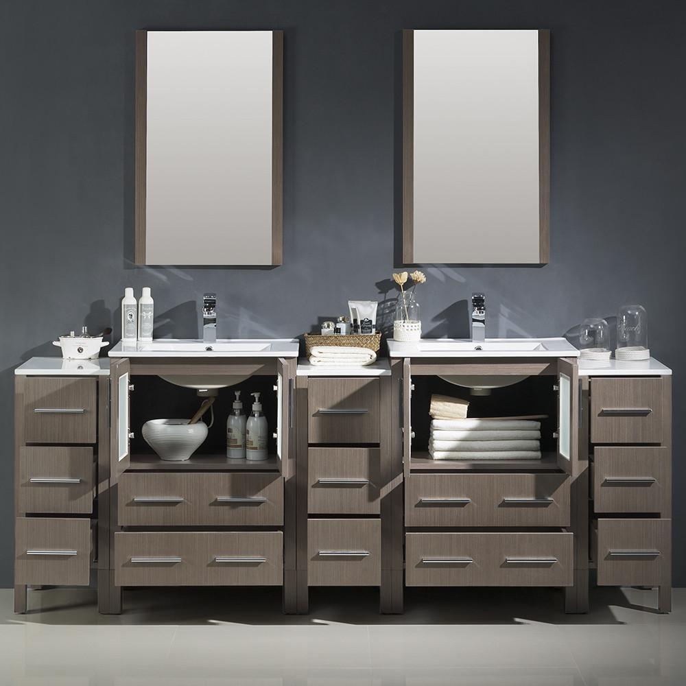 Fresca Torino 84" Gray Oak Modern Double Sink Vanity w/ 3 Side Cabinets & Integrated Sinks Vanity Fresca 