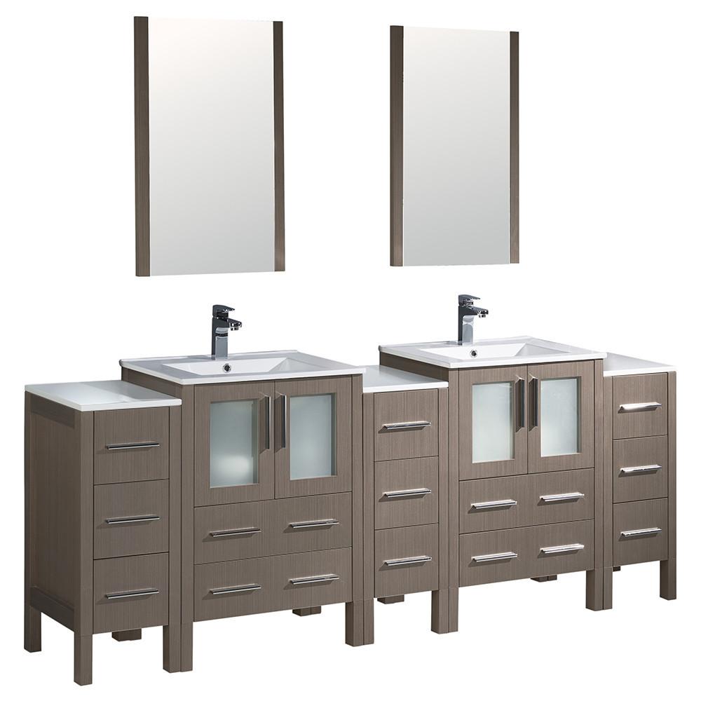 Fresca Torino 84" Gray Oak Modern Double Sink Vanity w/ 3 Side Cabinets & Integrated Sinks Vanity Fresca 
