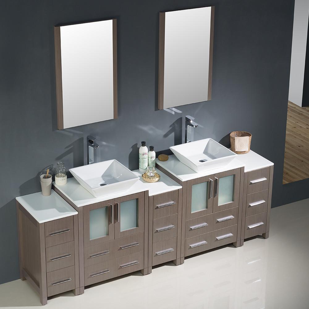 Fresca Torino 84" Gray Oak Modern Double Sink Vanity w/3 Side Cabinets & Vessel Sinks Vanity Fresca 