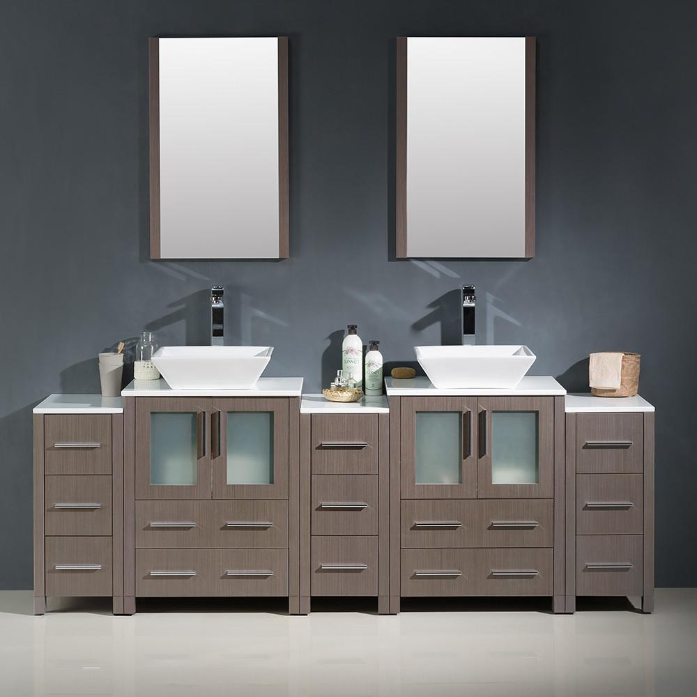 Fresca Torino 84" Gray Oak Modern Double Sink Vanity w/3 Side Cabinets & Vessel Sinks Vanity Fresca 