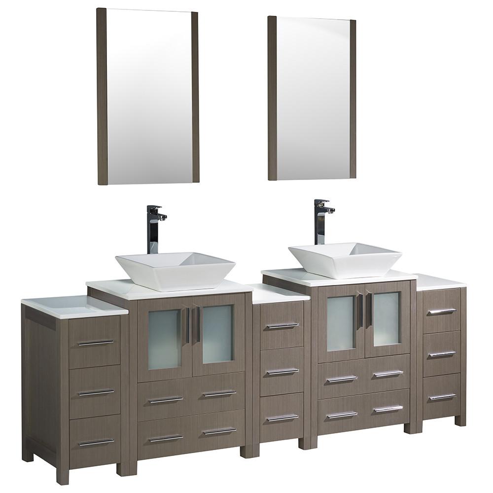 Fresca Torino 84" Gray Oak Modern Double Sink Vanity w/3 Side Cabinets & Vessel Sinks Vanity Fresca 