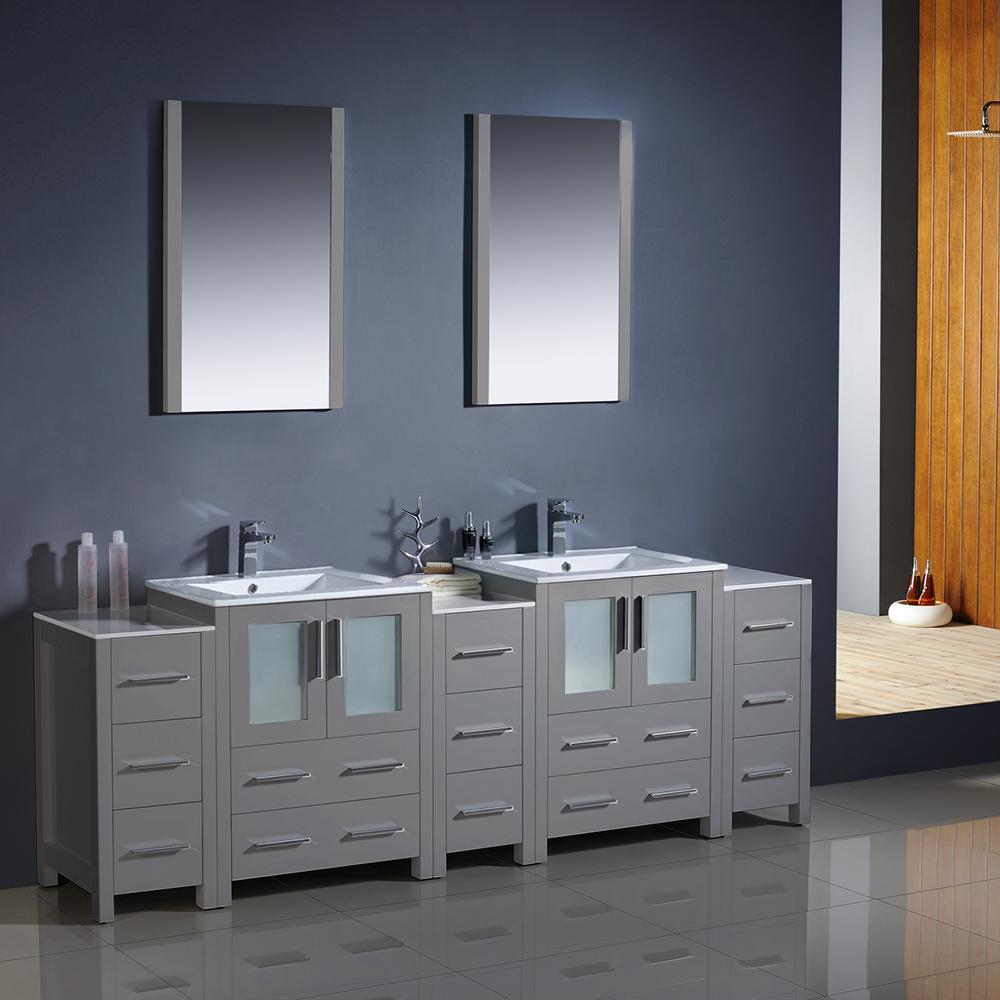 Fresca Torino 84" Gray Modern Double Sink Bathroom Vanity w/ 3 Side Cabinets & Integrated Sinks Vanity Fresca 