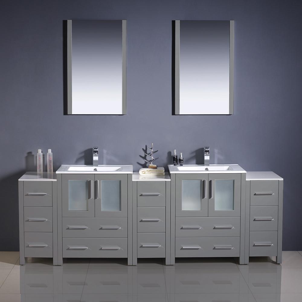 Fresca Torino 84" Gray Modern Double Sink Bathroom Vanity w/ 3 Side Cabinets & Integrated Sinks Vanity Fresca 