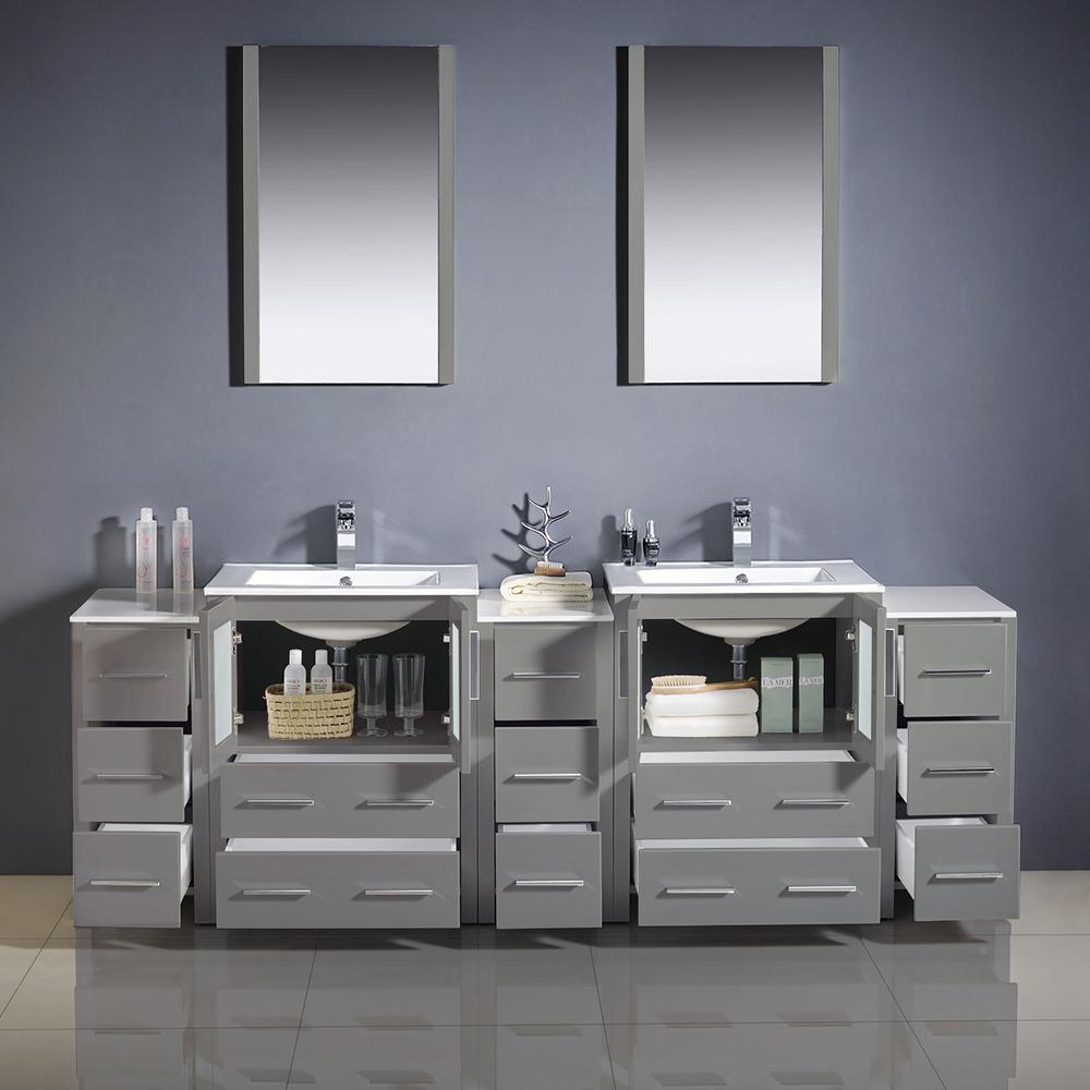 Fresca Torino 84" Gray Modern Double Sink Bathroom Vanity w/ 3 Side Cabinets & Integrated Sinks Vanity Fresca 