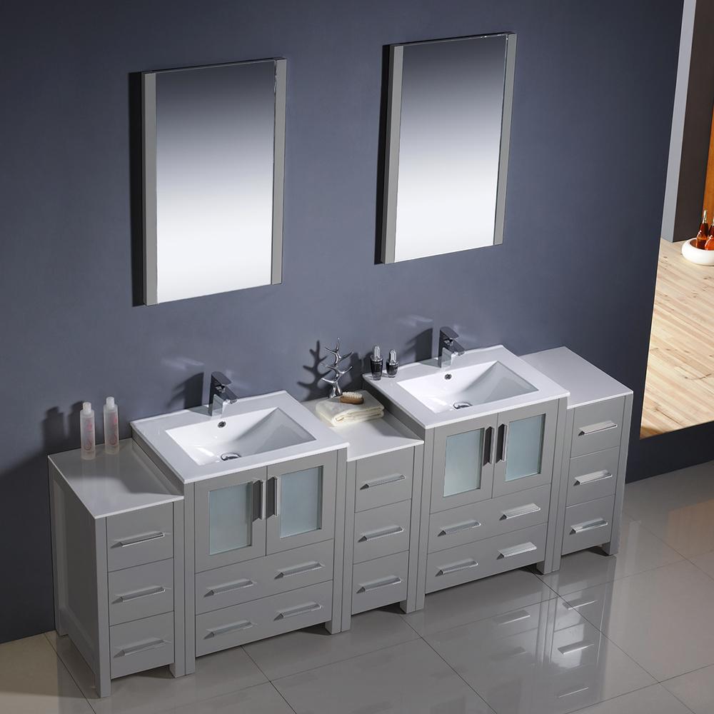 Fresca Torino 84" Gray Modern Double Sink Bathroom Vanity w/ 3 Side Cabinets & Integrated Sinks Vanity Fresca 
