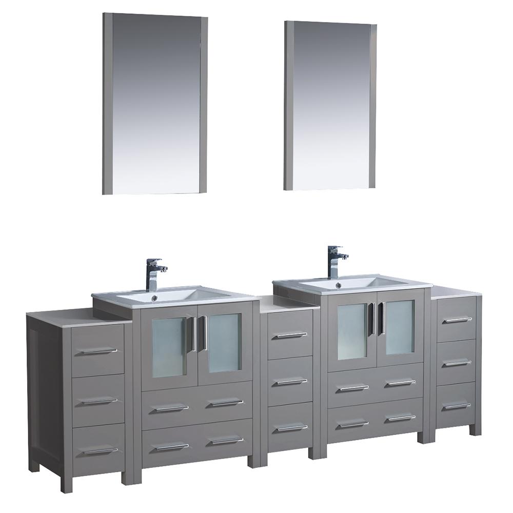 Fresca Torino 84" Gray Modern Double Sink Bathroom Vanity w/ 3 Side Cabinets & Integrated Sinks Vanity Fresca 