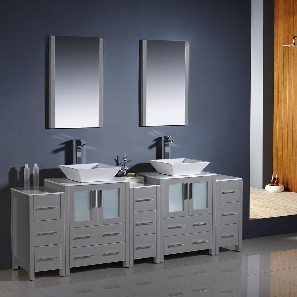 Fresca Torino 84" Gray Modern Double Sink Bathroom Vanity w/ 3 Side Cabinets & Vessel Sinks Vanity Fresca 
