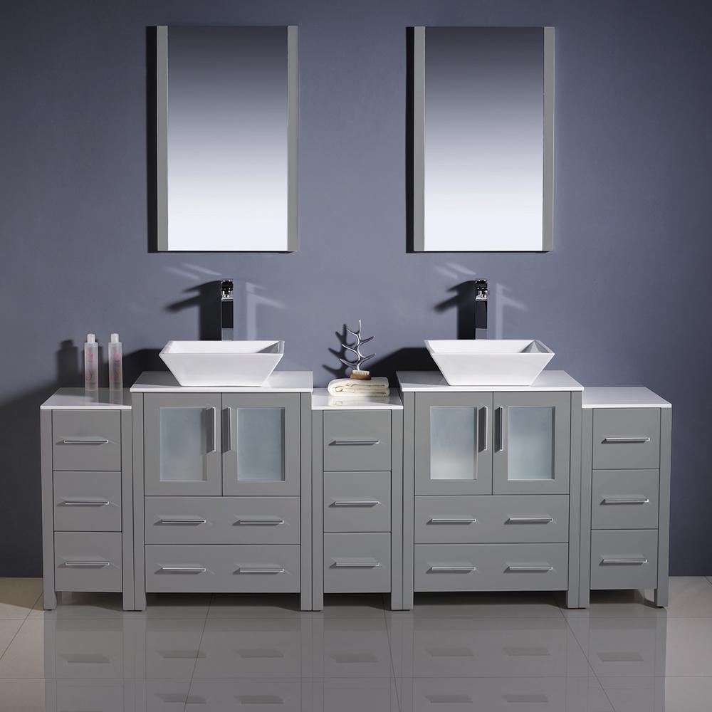 Fresca Torino 84" Gray Modern Double Sink Bathroom Vanity w/ 3 Side Cabinets & Vessel Sinks Vanity Fresca 