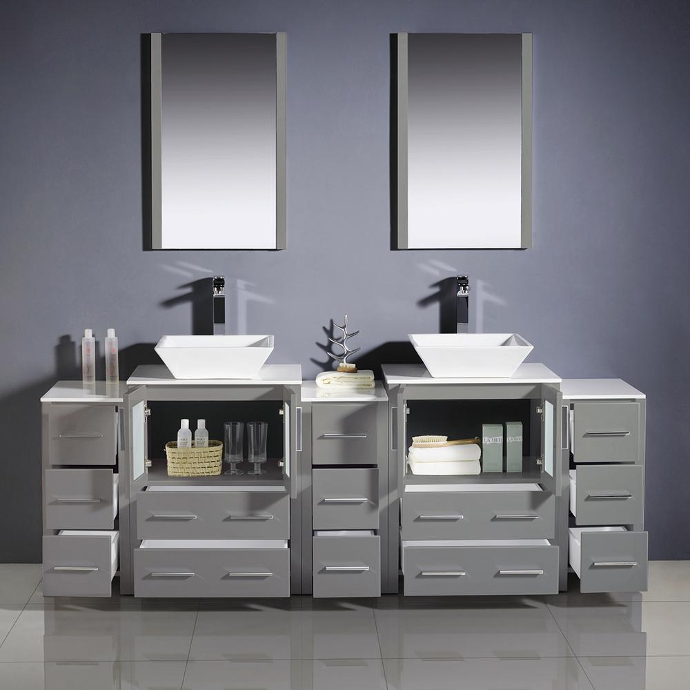Fresca Torino 84" Gray Modern Double Sink Bathroom Vanity w/ 3 Side Cabinets & Vessel Sinks Vanity Fresca 