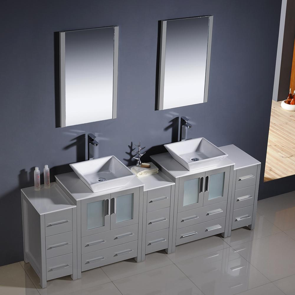 Fresca Torino 84" Gray Modern Double Sink Bathroom Vanity w/ 3 Side Cabinets & Vessel Sinks Vanity Fresca 