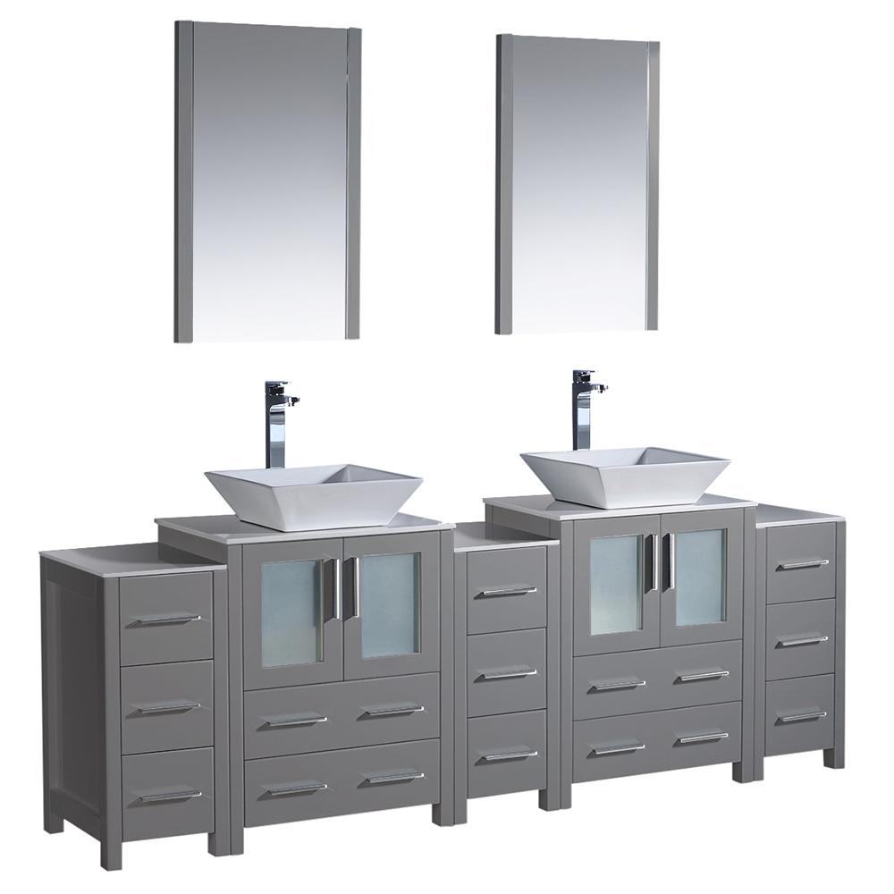 Fresca Torino 84" Gray Modern Double Sink Bathroom Vanity w/ 3 Side Cabinets & Vessel Sinks Vanity Fresca 