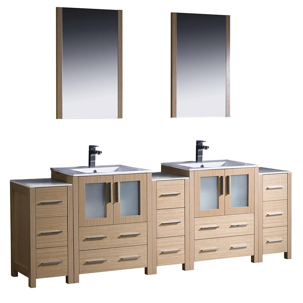 Fresca Torino 84" Light Oak Modern Double Sink Vanity w/3 Side Cabinets & Integrated Sinks Vanity Fresca 