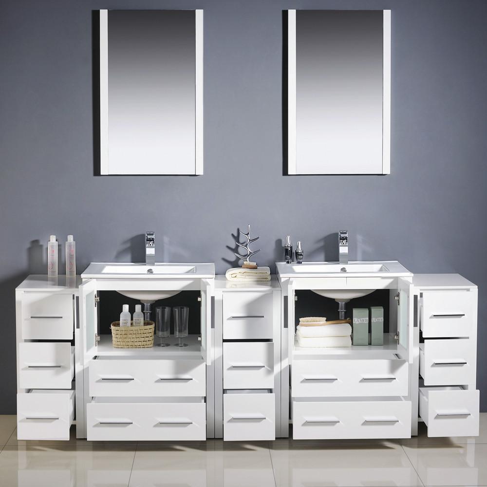 Fresca Torino 84" White Modern Double Sink Vanity w/3 Side Cabinets & Integrated Sinks Vanity Fresca 