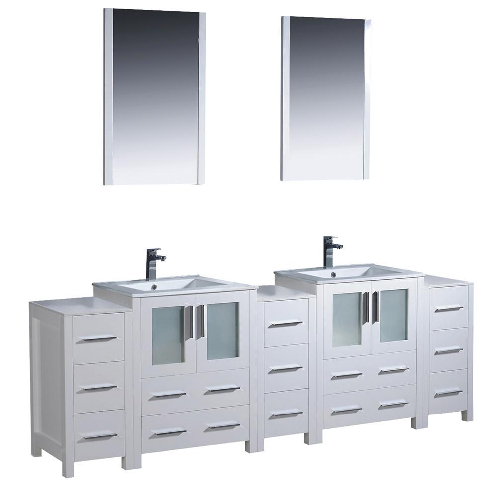 Fresca Torino 84" White Modern Double Sink Vanity w/3 Side Cabinets & Integrated Sinks Vanity Fresca 