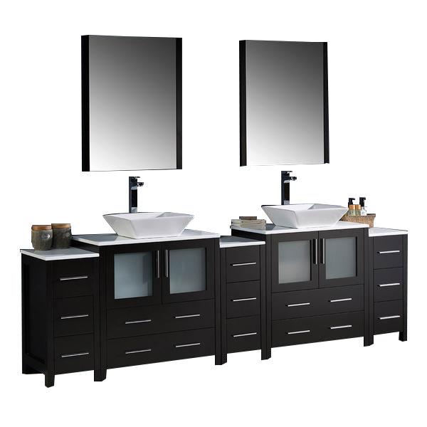 Fresca Torino 96" Espresso Modern Double Sink Vanity w/3 Side Cabinets & Vessel Sinks Vanity Fresca 