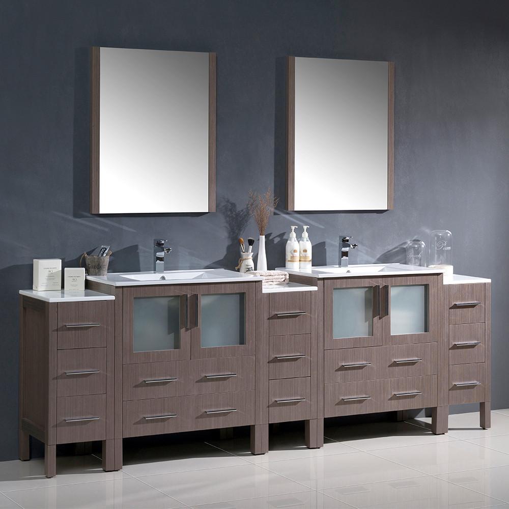 Fresca Torino 96" Gray Oak Modern Double Sink Vanity w/ 3 Side Cabinets & Vessel Sinks Vanity Fresca 
