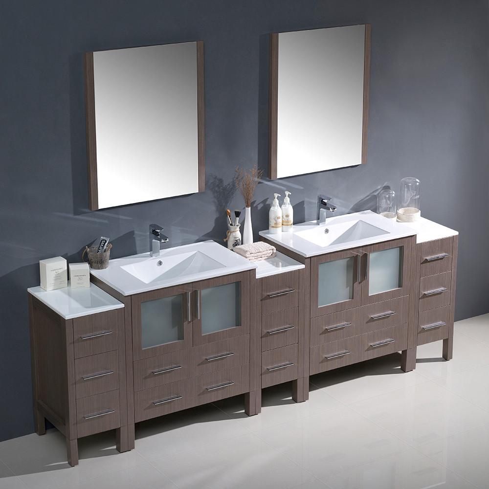 Fresca Torino 96" Gray Oak Modern Double Sink Vanity w/ 3 Side Cabinets & Vessel Sinks Vanity Fresca 