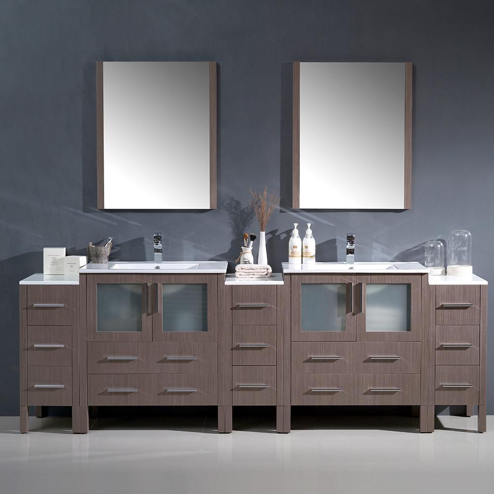 Fresca Torino 96" Gray Oak Modern Double Sink Vanity w/ 3 Side Cabinets & Vessel Sinks Vanity Fresca 