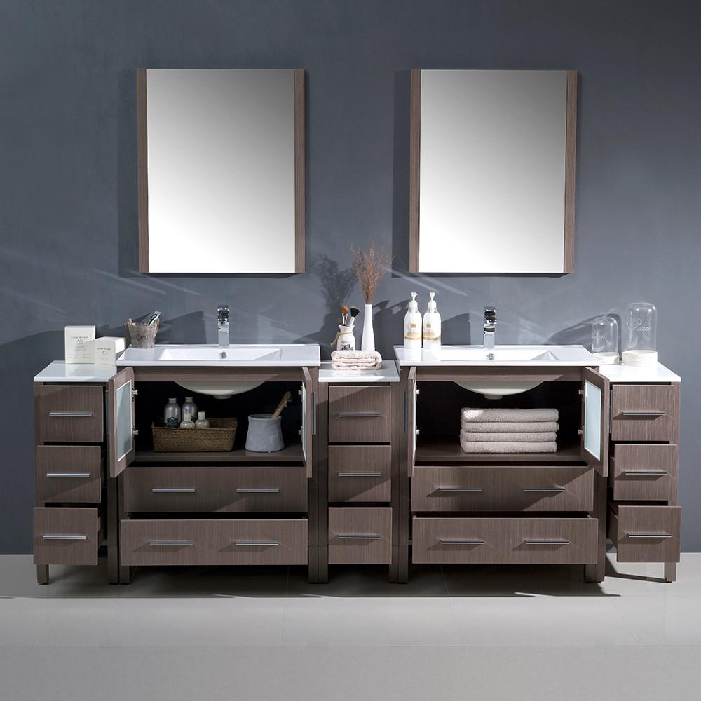 Fresca Torino 96" Gray Oak Modern Double Sink Vanity w/ 3 Side Cabinets & Vessel Sinks Vanity Fresca 