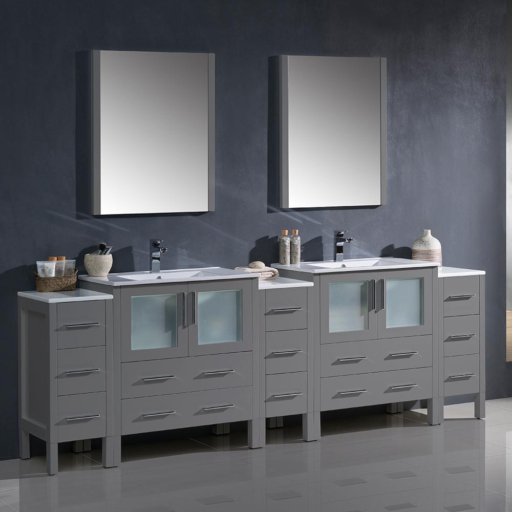 Fresca Torino 96" Gray Modern Double Sink Bathroom Vanity w/ 3 Side Cabinets & Integrated Sinks Vanity Fresca 