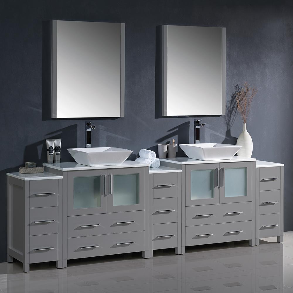 Fresca Torino 96" Gray Modern Double Sink Bathroom Vanity w/ 3 Side Cabinets & Vessel Sinks Vanity Fresca 
