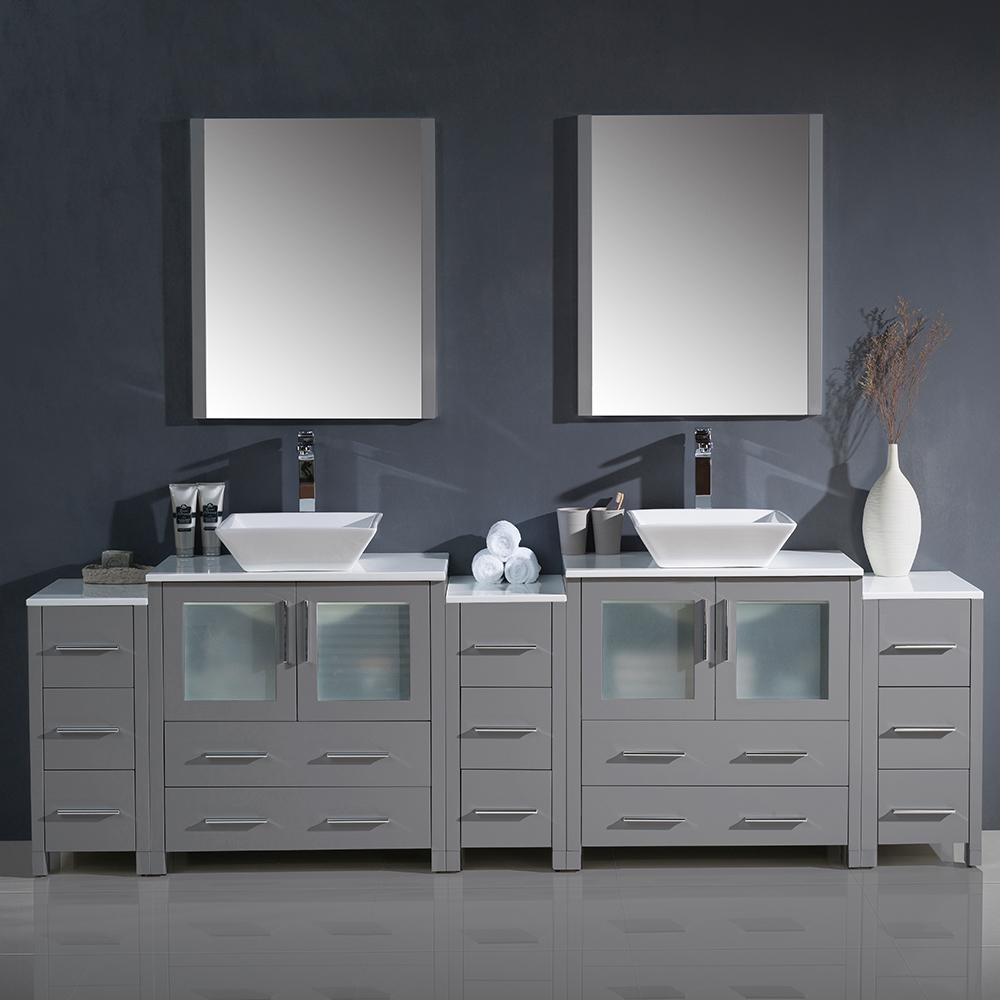 Fresca Torino 96" Gray Modern Double Sink Bathroom Vanity w/ 3 Side Cabinets & Vessel Sinks Vanity Fresca 