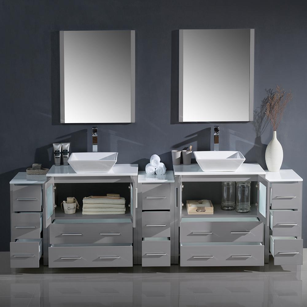 Fresca Torino 96" Gray Modern Double Sink Bathroom Vanity w/ 3 Side Cabinets & Vessel Sinks Vanity Fresca 