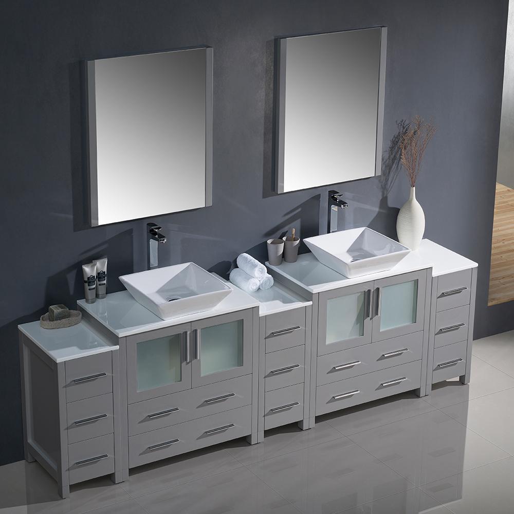 Fresca Torino 96" Gray Modern Double Sink Bathroom Vanity w/ 3 Side Cabinets & Vessel Sinks Vanity Fresca 