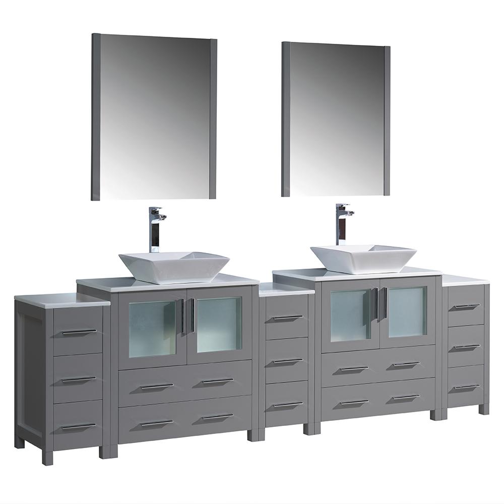 Fresca Torino 96" Gray Modern Double Sink Bathroom Vanity w/ 3 Side Cabinets & Vessel Sinks Vanity Fresca 