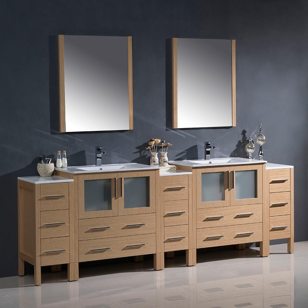 Fresca Torino 96" Light Oak Modern Double Sink Vanity w/ 3 Side Cabinets & Integrated Sinks Vanity Fresca 